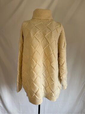 DKNY Cream Cable Diamond Turtleneck Sweater